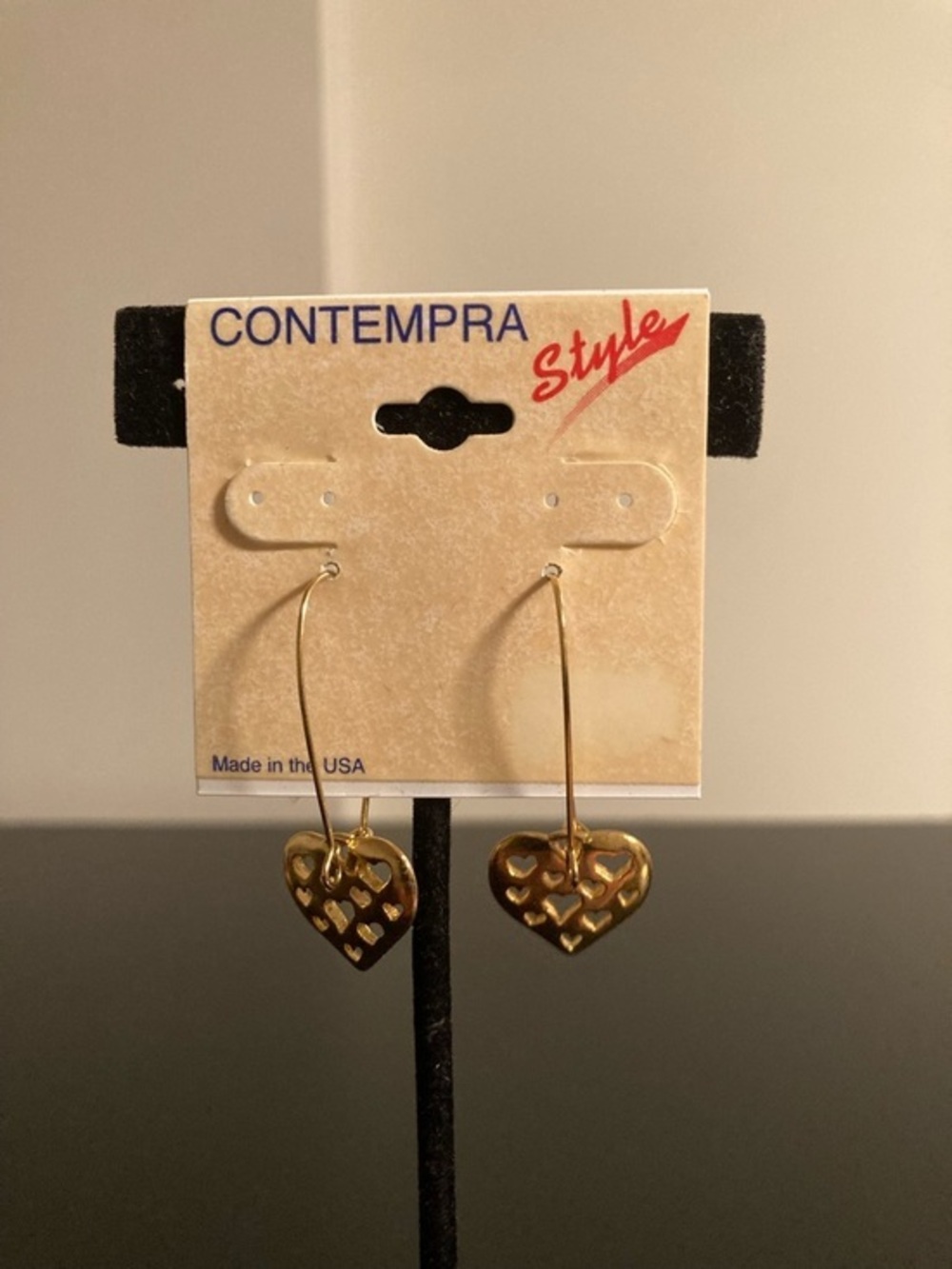 Gold Heart Drop Hoop Earrings
